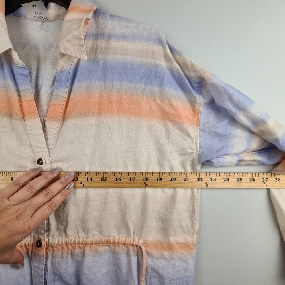 CALIA Womens Linen Blend Ombre Stripe Maxi Shirt Dress Blue Orange M Beach Cover - Picture 3 of 9
